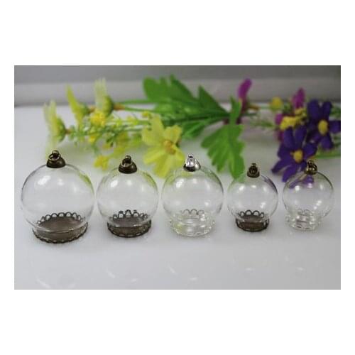 5PCS 25/30/35MM Glass globe with lace pendant bases&top round Cap clear glass globe Neckalce Pendants Diy Finding