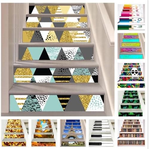 6pcs 13pcs Colorful Stair Riser Floor Stickers Bookcase Waterproof Removable Self Adhesive DIY Stairway Decals Murals Home Decor