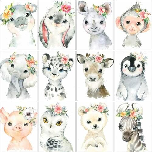 Huacan 5D Diamond Painting Animals Cartoon Diamond Mosaic Embroidery Leopard Elephant Needlework Handicraft Home Decor