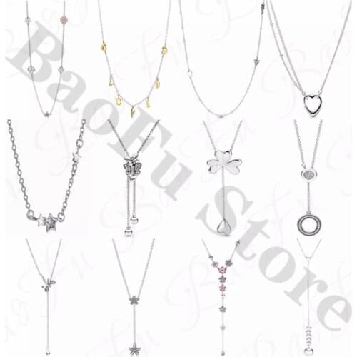 BaoFu Authentic 925 Sterling Silver 1:1 Ladies Temperament Star Butterfly Four-leaf Clasp Necklace Suitable for Party Jewelry