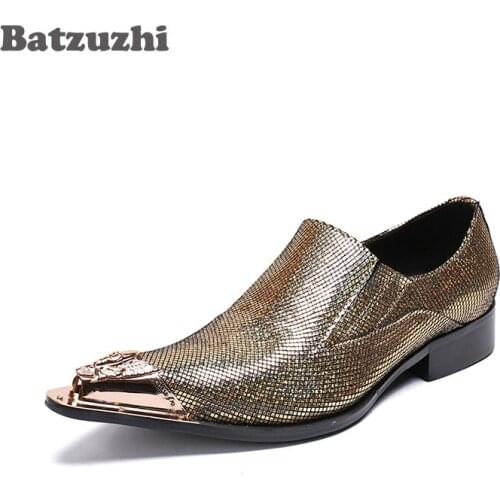 Batzuzhi Handmade Erkek Ayakkabi Men Shoes Brown Glitter Pointed Toe Genine Leather Dress Shoes Men Business, Party! Size 38-46
