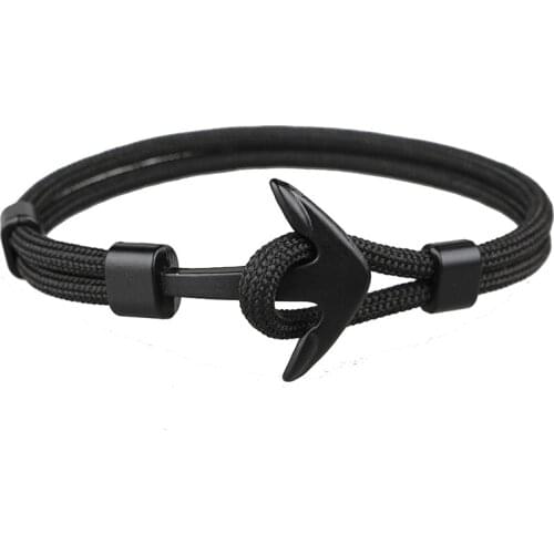 Pulsera hombre Fashion Black Color Anchor Bracelets Men Charm Survival Rope Chain pulseira Bracelet Male Wrap Metal Sport Hooks