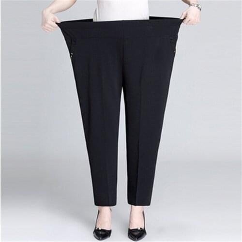 New Solid Elastic Waist Casual Plus size 5XL 6XL 7XL 8XL Women Summer Pants Pants Middle-aged Mother Pants Loose Straight Pants