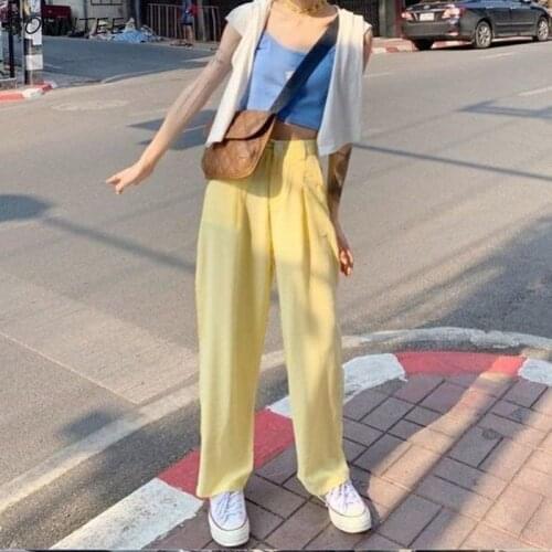 Wide Leg Pants Women Simple Daily Office Lady Full Length Harajuku All-match Summer Trendy Korean Style Loose Solid Feminino Ins