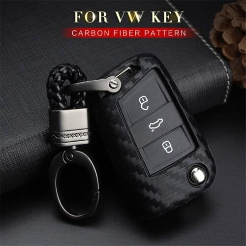 KUKAKEY Car Key Case Cover For Volkswagen VW Golf 7 GTI R MK7 Tiguan Carbon Fiber Key Portect Case Car Accessories