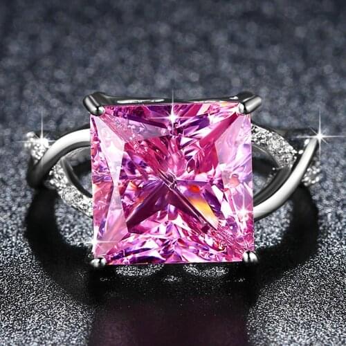 Beiver Fashion Women Rhodium Plated Luxury Pink Princess Cubic Zirconia CZ Wedding Ring LR0080