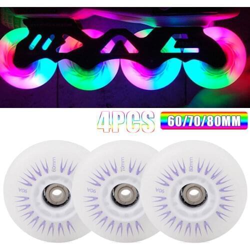 60mm/70mm/80mm 90A Inline Roller Skate Wheels 4pcs LED Sliding PU Skating Flashing Wheel Rollers Durable Luminous Wheels instock
