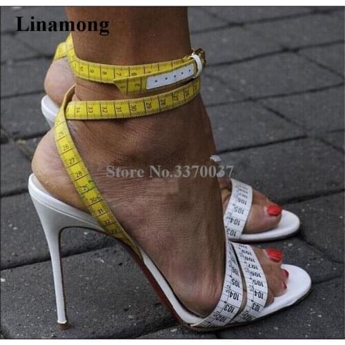 Summer Unique Design Ruler Cross High Heel Sandals Charming Ankle Straps Rulers High Heel Sandals Sexy Formal Dress Shoes