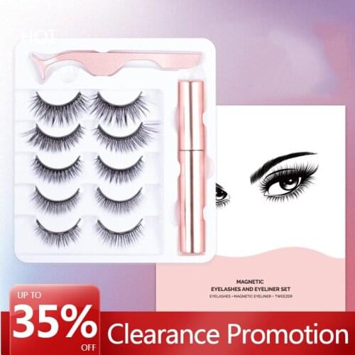 5 Pairs Magnetic False Eyelashes & Magnetic Liquid Eyeliner & Tweezer Multiple Styles Thick Eyelashes Set Eyelashes Wholesale