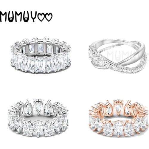 SWA Fashion Jewelry High Quality Simple Charm Geometric Square Crystal Ring Wide Face Ring Female Romantic Gift