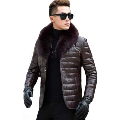 Genuine Leather Jacket Men Real Sheepskin Leather Duck Down Coat Autumn Winter Warm Plus Size Parkas 13012 MF631