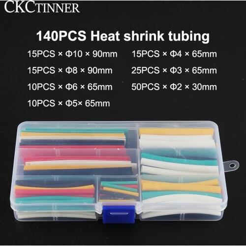 80pcs/140pcs/530 Set 2:1 Heat Shrink Tube Kit Wrap Wire Cable Assorted Polyolef Insulated Sleeving Tubing Electrical Cable