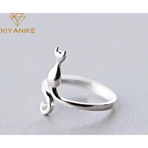 XIYANIKE 925 Sterling Silver New Trendy Cute Cat Engagement Rings for Women Couple Elegant Simple Handmade Jewelry Adjustable