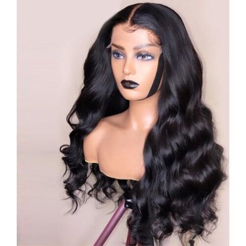 Body Wave Soft Hair Synthetic Wigs Jet Black Lace Front Wig For Women Preplucked Middle Part With Baby Hair Cosplay Wigs