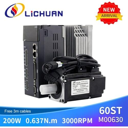Nema24 60mm Frame 200w 0.637n.m 60ST-0630 3000rpm with Cables Ac Servo Motor and Drive Kit