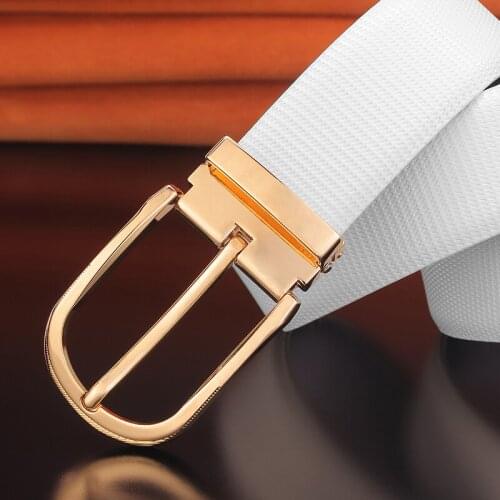 High quality Golden pin buckle fashion belts men luxury genuine leather Waistband white cowboys casual 3.3cm Waist Strap
