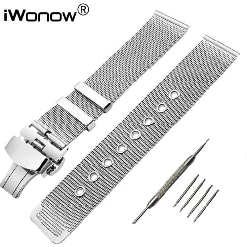Milanese Watchband Butterfly Buckle Strap for Pebble Time Round 20mm Men Huawei Watch 2 (Sport) Ticwatch 2 Stainless Steel Band