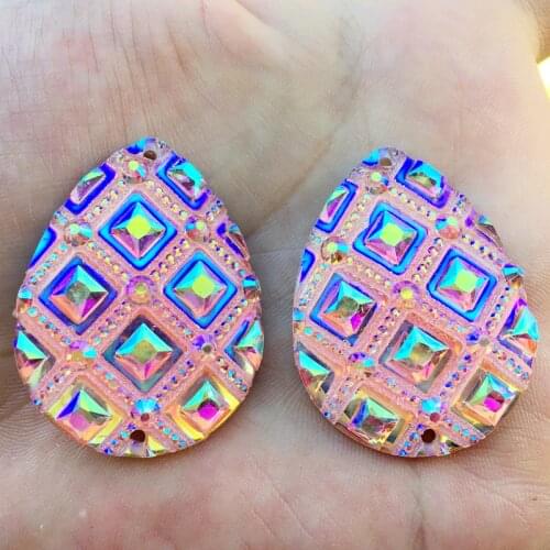 Wholesale 36pcs 29*39mm Teardrop Shape Sew On Rhinestones With Two Holes Flatback Resin Crystals Stones DIY wedding button Craft