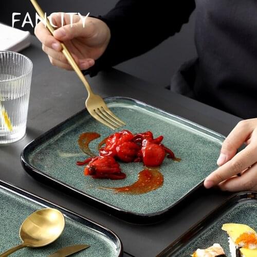FANCITY Creative square steak plate, household flat plate, dim sum plate, vegetable plate, sushi plate