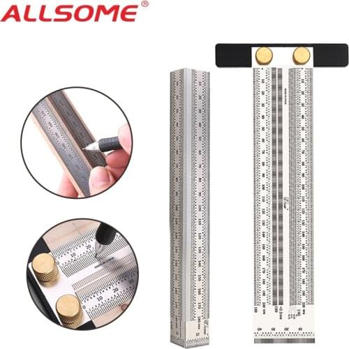 ALLSOME High-precision Scale T-type Stainless Teeline Hole Ruler Carpenter Measuring Tool