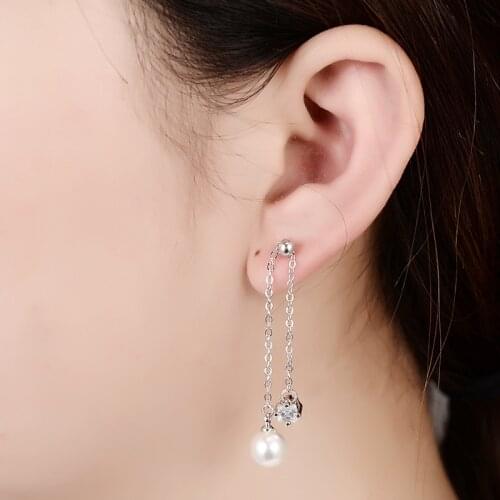 925 Sterling Silver Prevent Allergy Long pearl Brincos Stud Earrings for Women Wedding Earrings Jewelry Accessories