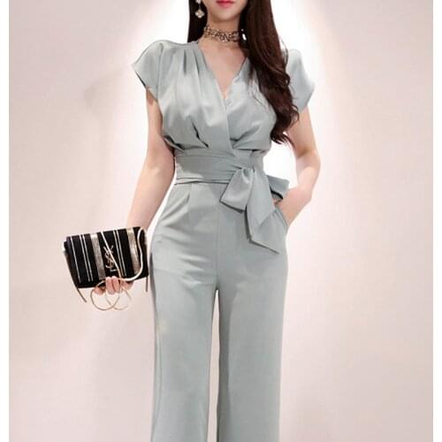 New Summer Womens Suits Fashion Split Lace-up Shirt Sexy v-neck Blouse Blusas Top+Wide Leg Pants Set Trouser Female 2 Piece Set