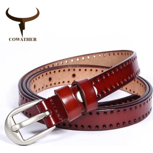 COWATHER New Vintage style women belts cow genuine leather high grade quality alloy pin buckle fashion desgin free shipping
