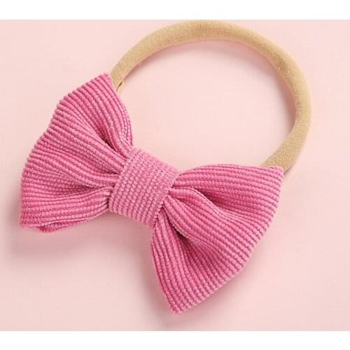 1pcs Handmade Knot Bows Nylon Hairbands Cute Corduroy Fabric Handtie Nylon Headbands Colorful Bowknot Headwear