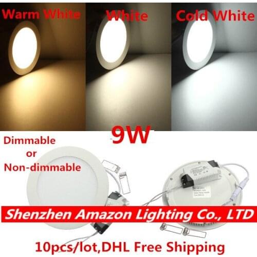 10pc 9W Dimmable LED Panel Light Ultra thin recessed led ceiling downlight with driver AC85-265V LED indoor Light DHL Free Ship