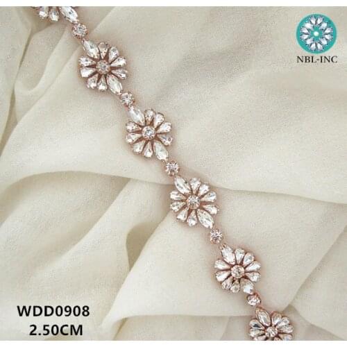 10 yards) Wholesale hand beaded sewing bridal silver crystal rhinestone applique trim iron on for wedding dress WDD0908