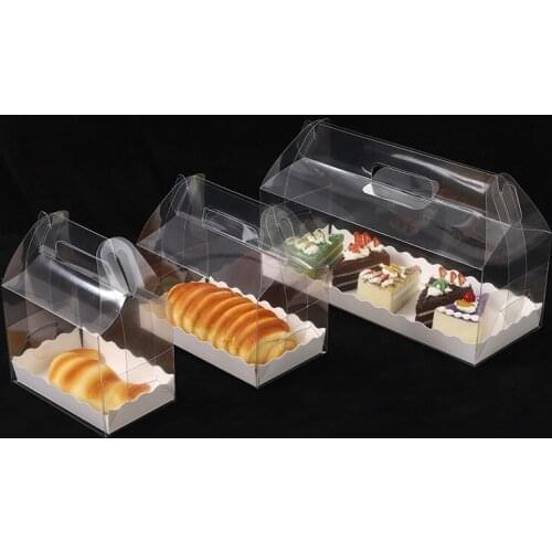 100pcs/lot 3 Size High quality Clear transparent packing box With Cardboard tray Baked cookie Birthday Gift cake box