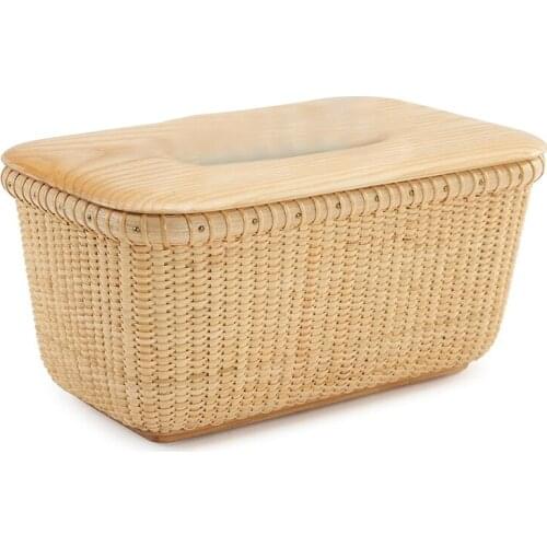 150 Pumping Household Tissue Box Rattan Tissue Box Pastoral Style Handmade Square Rattan Wooden Cover Tissue Box