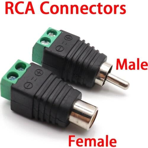 2pcs RCA Connectors Male + Female Plug TO AV Screw Terminal Video AV Balun Adapter Connector