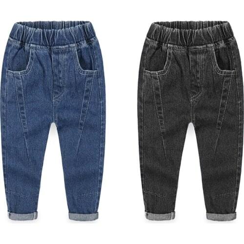2021 Childrens Jeans Childrens Pants Boys Cotton Jeans Baby Pants 2-6 Years Old black Blue Solid ColorJeans