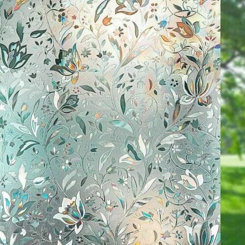 3D Decorative Window Film Stained Glass Film Rainbow Frosted Flowers Glass Stickers Decorative Window Film