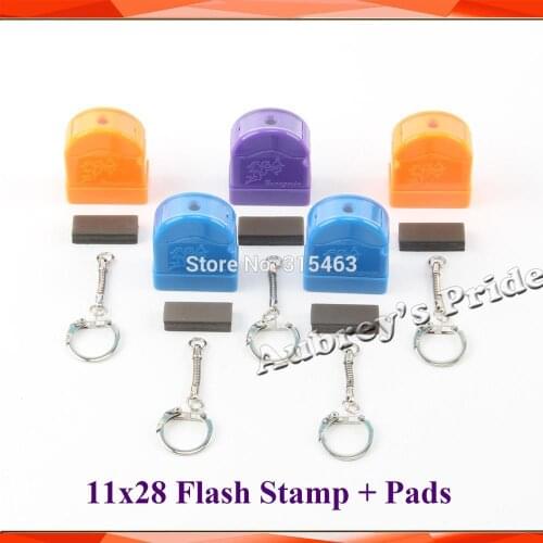 5Pcs HX 11x28mm Keychain Mix Color In-Spring Holder Stamp Shell+7mm Rubber Pad for Photosensitive Portrait Flash Stamping Seal