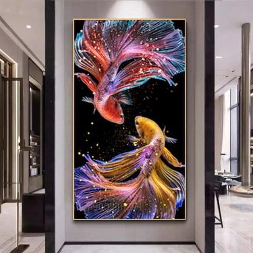 Animal koi DIY Diamond Painting Fish Full Square Round Diamond Embroidery Goldfish Cross Stitch Rhinestones Diamond decor FF1410