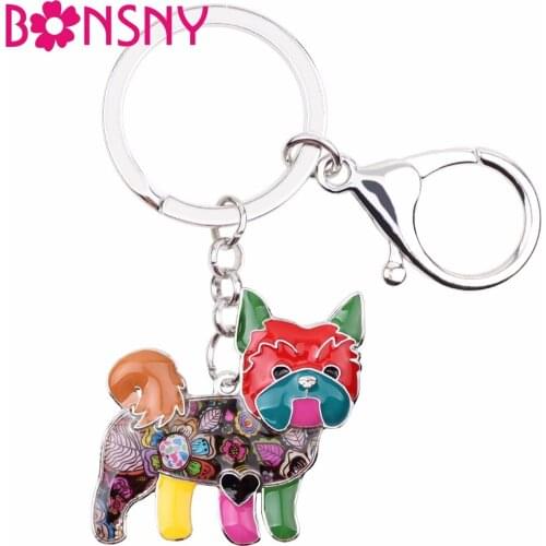 Bonsny Enamel Yorkie Yorkshire Dog Key Chain Keychains Rings Animal Jewelry For Women Bag Pendant Car Gift Holder Decoration New