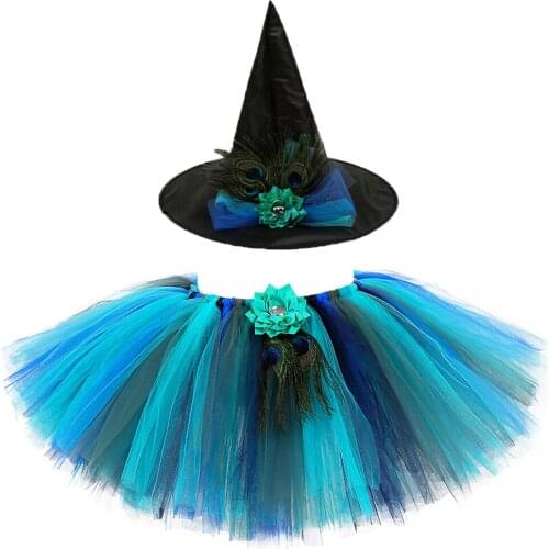 Flower Peacock Tutu Skirt Outfit for Girls Kids Witch Halloween Costume Princess Girl Birthday Party Skirts Toddler Fluffy Tutus