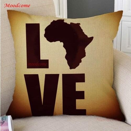 I love Africa Art African Map Quotes Inspiration Spirit Letter Print Sofa Decorative Throw Pillow Case Cotton Linen Cushion Case