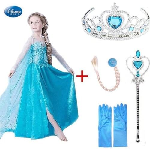 Disney Snow Queen Elsa Dresses accessories Frozen Princess Anna Elsa Dress for Girls Costumes Kids Girls Clothing Elsa Party Set