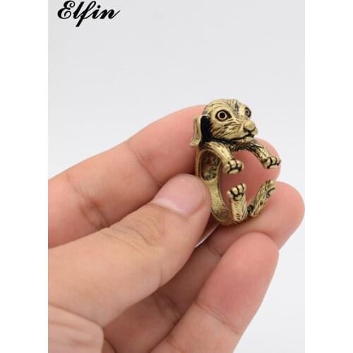 Elfin Wholesale Vintage Adjustable Dachshund Ring Men Fashionable Cute Jewellery Rings For Women Anillos Mujer Warcraft