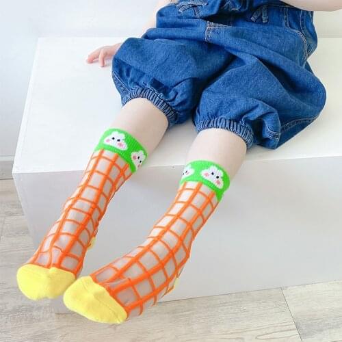 3 Pairs Lot Kid Summer Knee High Socks With Print Children Toddler Baby Girls Boys Funny Mesh Cute Cotton Transparent Long Sock