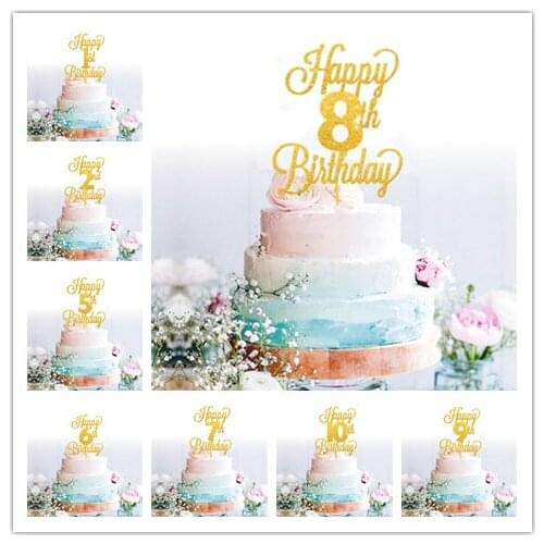 Happy 1st , 2nd, 3rd,4th-10th Baby Kids Birthday Cake Topper Age Cake Topper Baby Shower Party Cake Decorating Glitter Gold