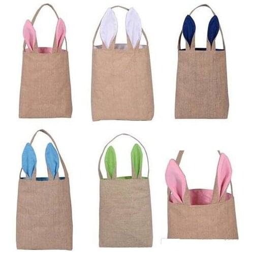 Cotton Linen Canvas Easter Egg Bag Rabbit Bunny Ear Shopping Tote kids children Jute Cloth gift Bags handbag Festive Supplies