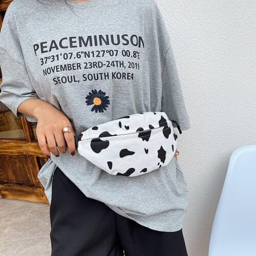 Cow Print Canvas Belt Bags for Women Fashion Fanny Pack Female Banana Waist Bag Hip Purse Shoulder Crossbody Chest Bag Pocket