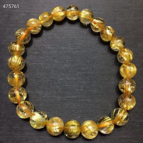 Genuine Natural Gold Rutilated Quartz Clear Round Beads Bracelet 7.5mm Women Men Fashion Wealthy Stone Genuine AAAAAA