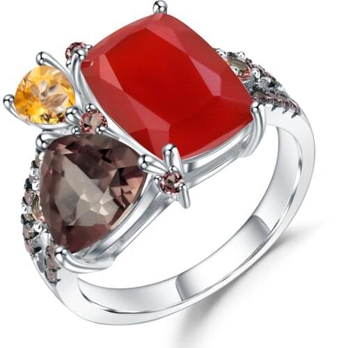 GEMS BALLET 925 Sterling Silver Handmade Geometric Vintage Rings Natural Carnelian Gemstone Ring for Women Bijoux Fine Jewelry