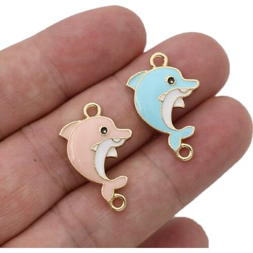 5PCS Gold Color Enamel Dolphin Charm Connector for Jewelry Making Bracelet Accessories Findings Handmade DIY
