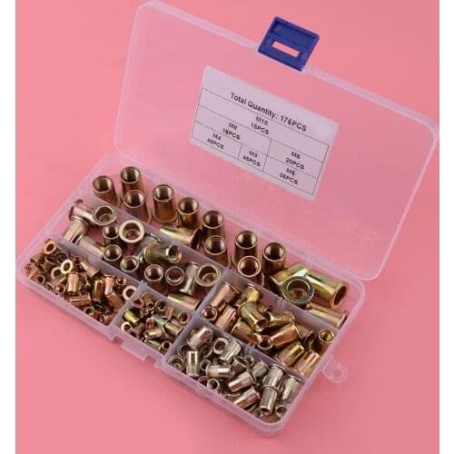 LETAOSK 175 Pcs M3 M4 M5 M6 M8 M10 Blind Rivet Nuts Kit Mixed Zinc Steel Rivnut Insert Nutsert Threaded